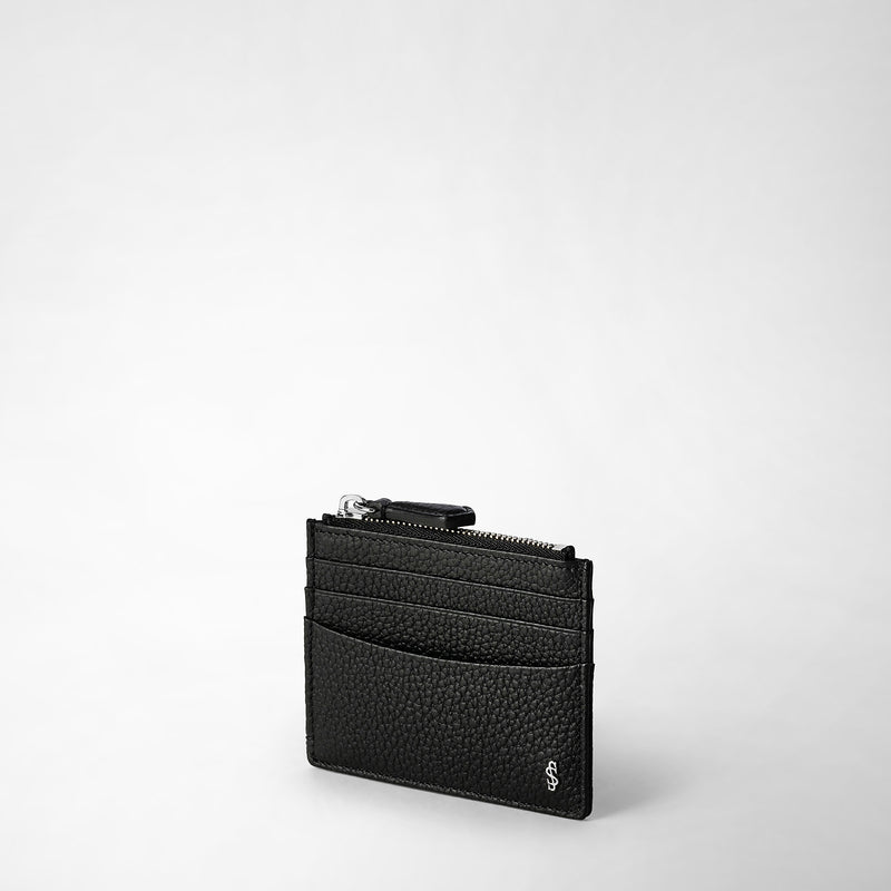 Serapian Zip card case in cachemire leather black Negozio