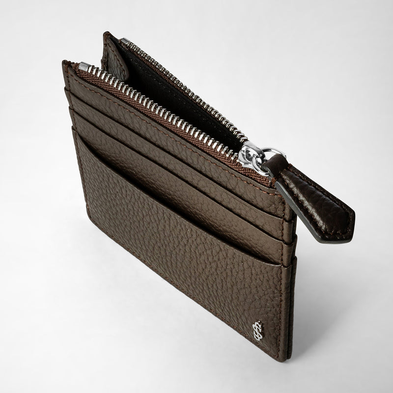 Serapian Zip card case in cachemire leather espresso Nuova
