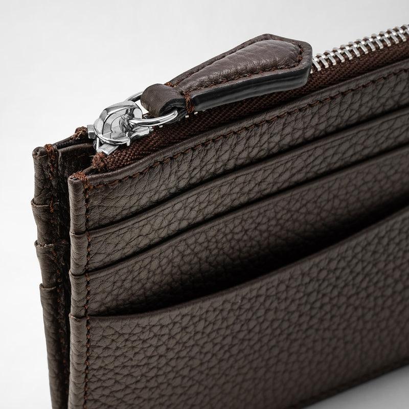 Serapian Zip card case in cachemire leather espresso Nuova