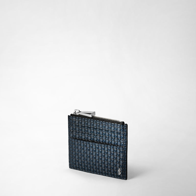 Serapian Zip card case in stepan ocean blue and black Italy