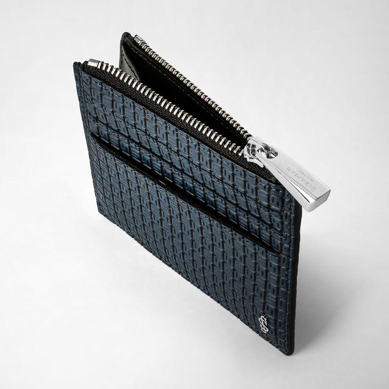Serapian Zip card case in stepan ocean blue and black Italy