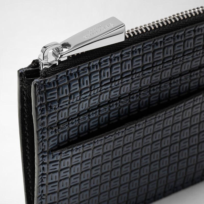 Serapian Zip card case in stepan ocean blue and black Italy