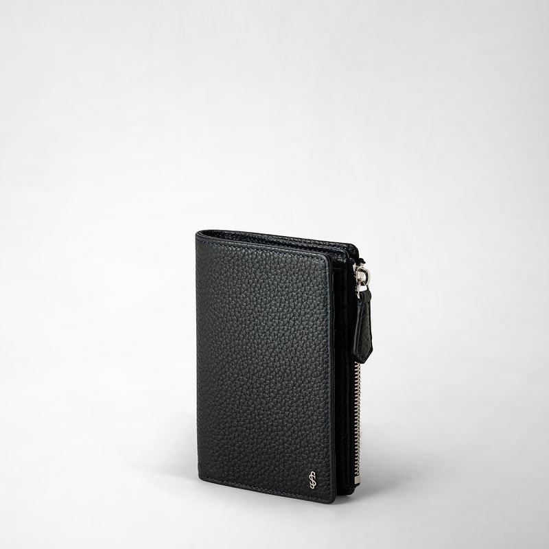 Serapian Vertical billfold with zip in cachemire leather navy blue Qualità