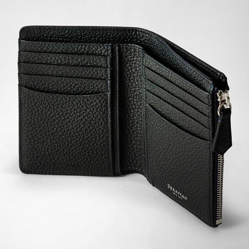 Serapian Vertical billfold with zip in cachemire leather navy blue Qualità