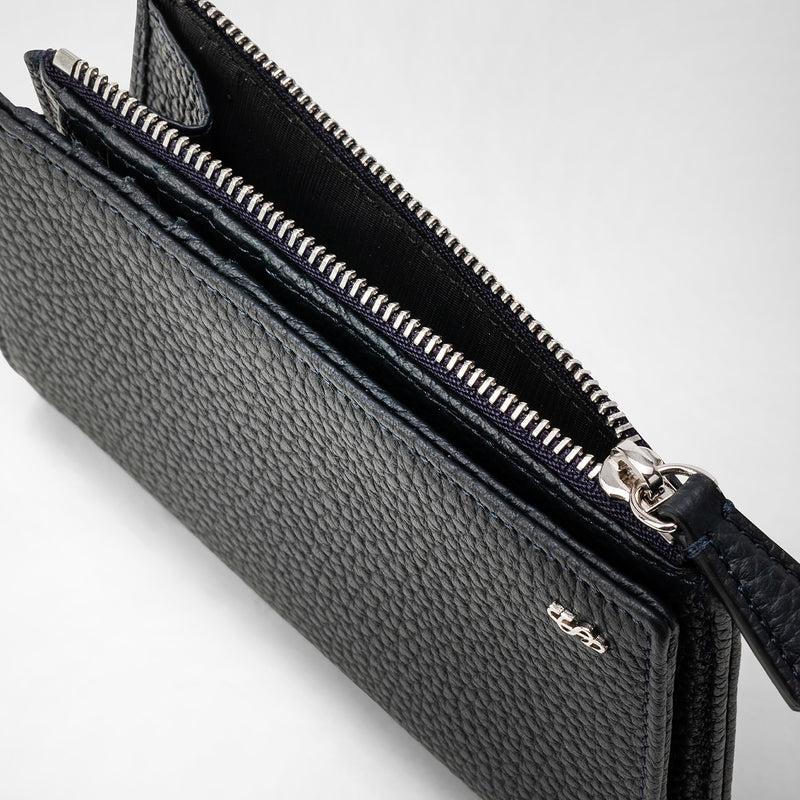 Serapian Vertical billfold with zip in cachemire leather navy blue Qualità
