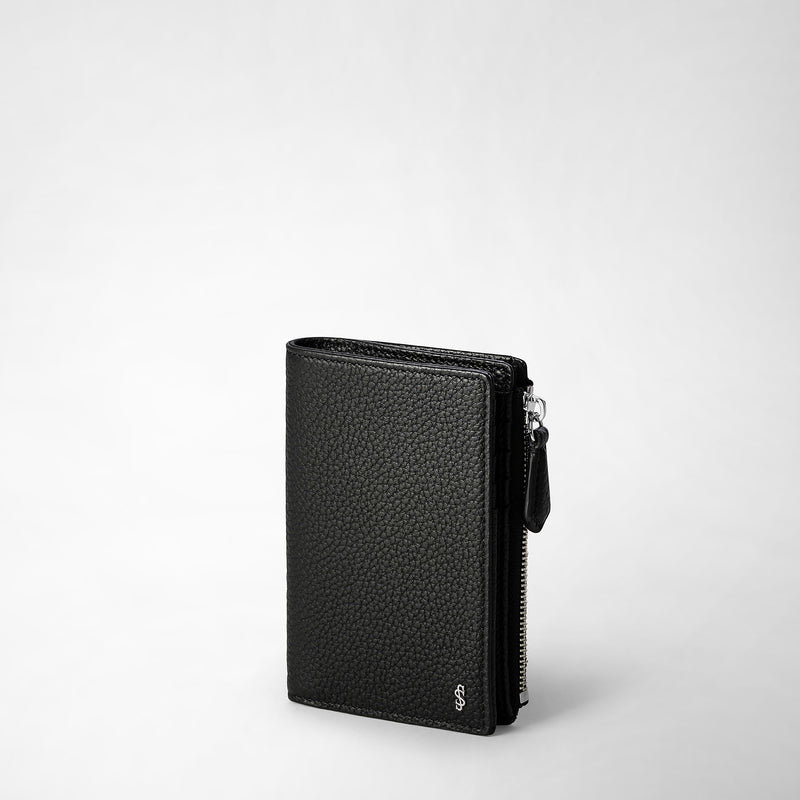 Serapian Vertical billfold with zip in cachemire leather black Vendita