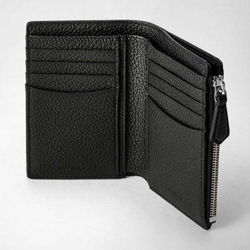 Serapian Vertical billfold with zip in cachemire leather black Vendita