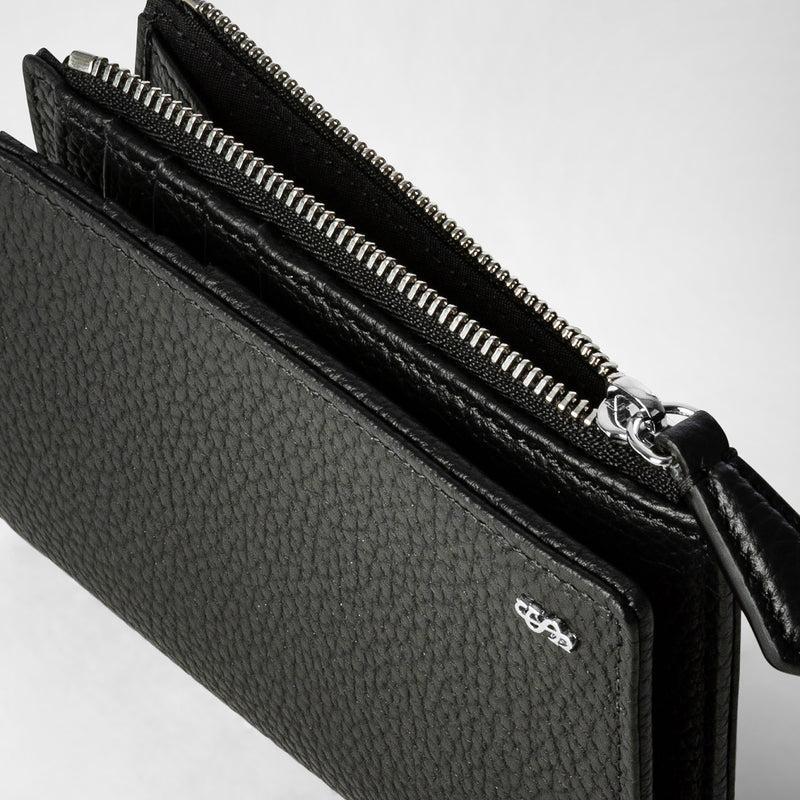 Serapian Vertical billfold with zip in cachemire leather black Vendita