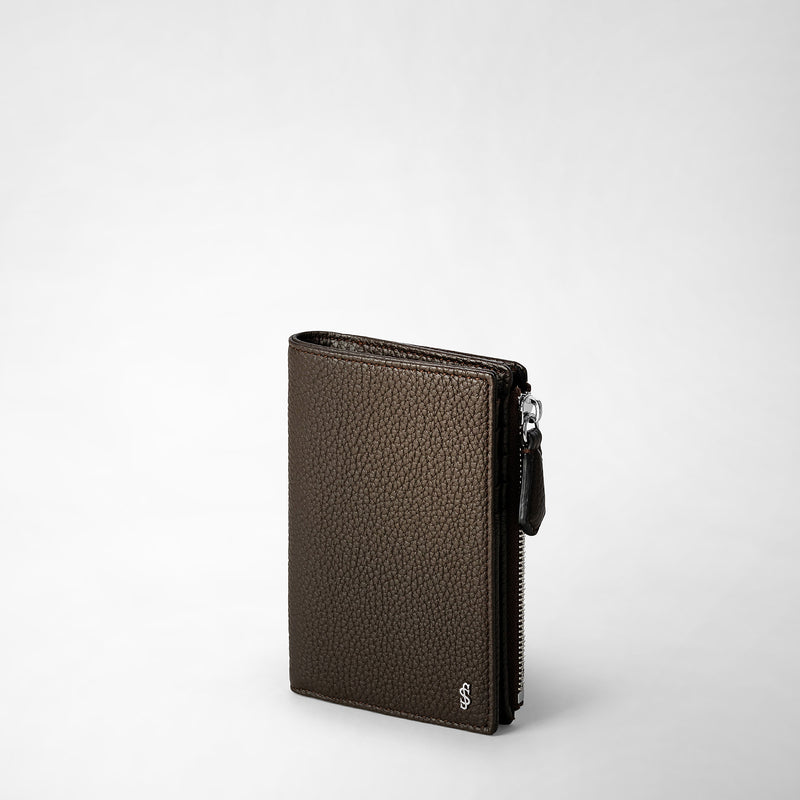 Serapian Vertical billfold with zip in cachemire leather espresso Promozione