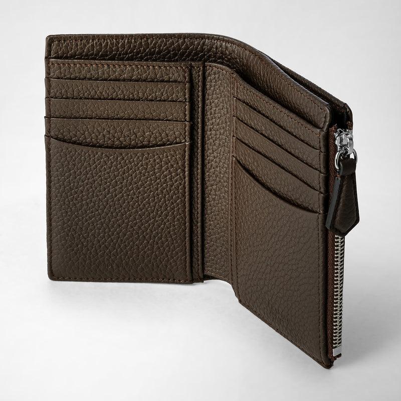 Serapian Vertical billfold with zip in cachemire leather espresso Promozione