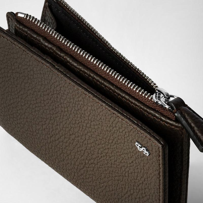Serapian Vertical billfold with zip in cachemire leather espresso Promozione