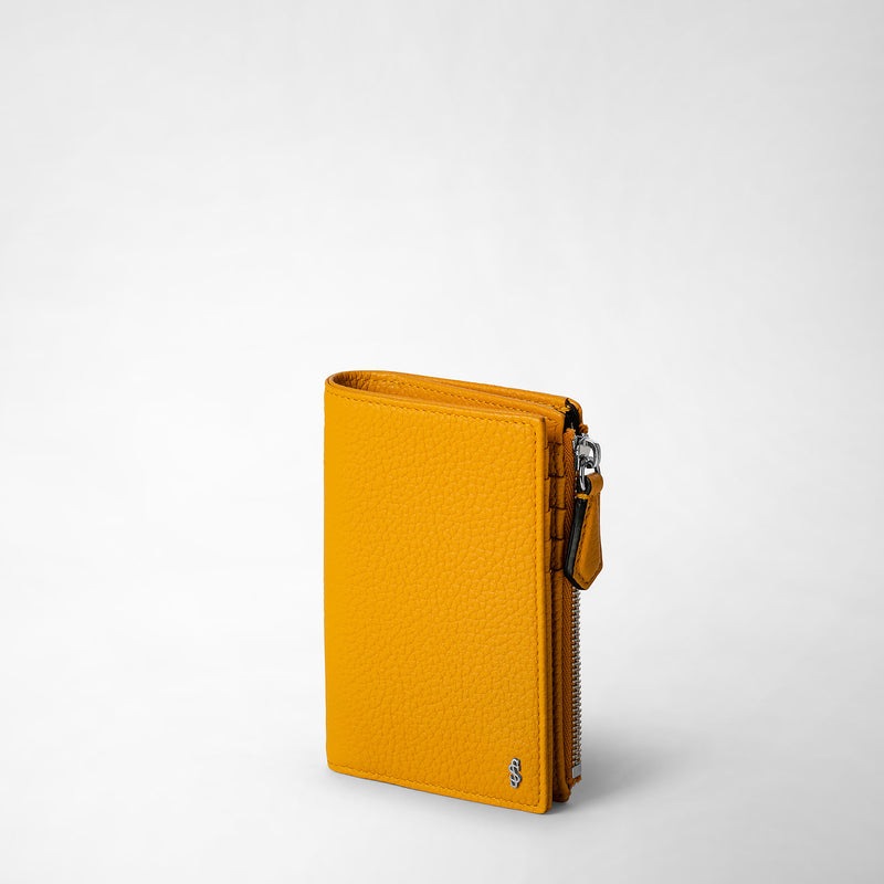 Serapian Vertical billfold with zip in cachemire leather ochre Spedizione Gratuita