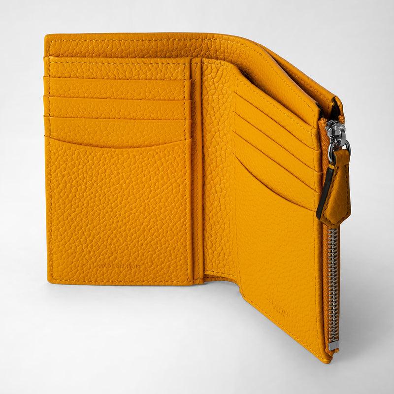 Serapian Vertical billfold with zip in cachemire leather ochre Spedizione Gratuita
