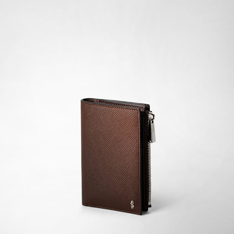 Serapian Vertical billfold with zip in evoluzione leather burgundy Pezzi Unici