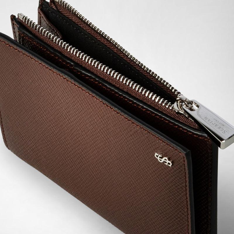 Serapian Vertical billfold with zip in evoluzione leather burgundy Pezzi Unici
