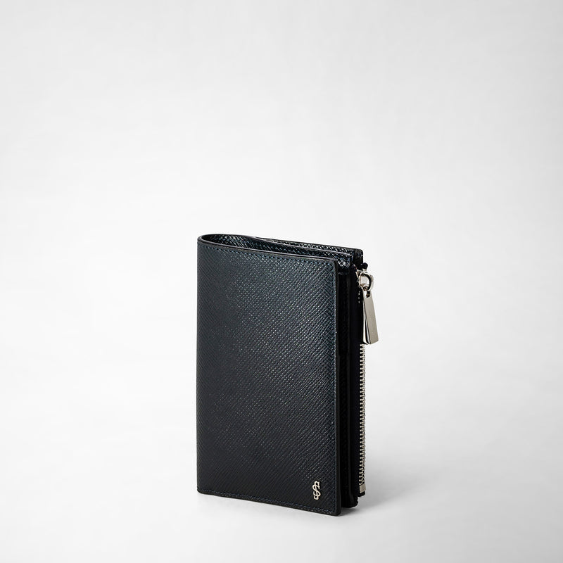 Serapian Vertical billfold with zip in evoluzione leather navy blue Soddisfazione Garantita