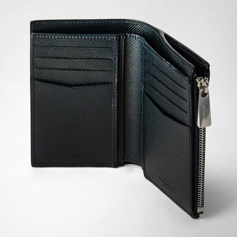 Serapian Vertical billfold with zip in evoluzione leather navy blue Soddisfazione Garantita