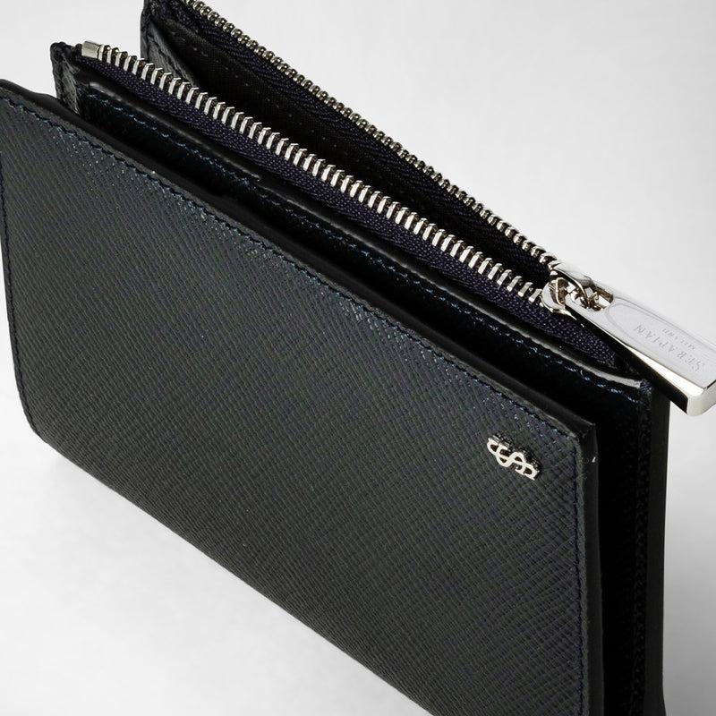 Serapian Vertical billfold with zip in evoluzione leather navy blue Soddisfazione Garantita