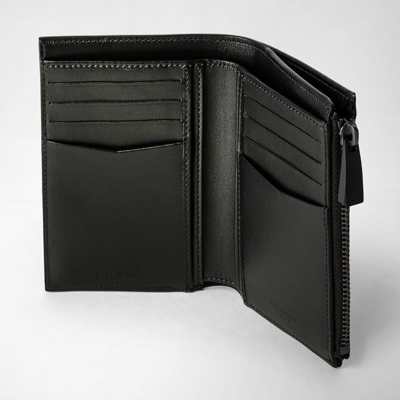 Serapian Vertical billfold with zip in stepan black black eclipse Negozi Online