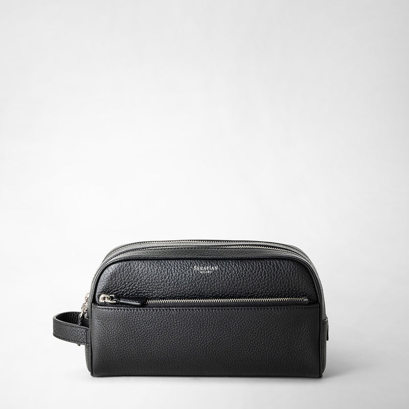 Serapian Trousse bagno doppia zip in pelle cachemire nero Fino Al -60%