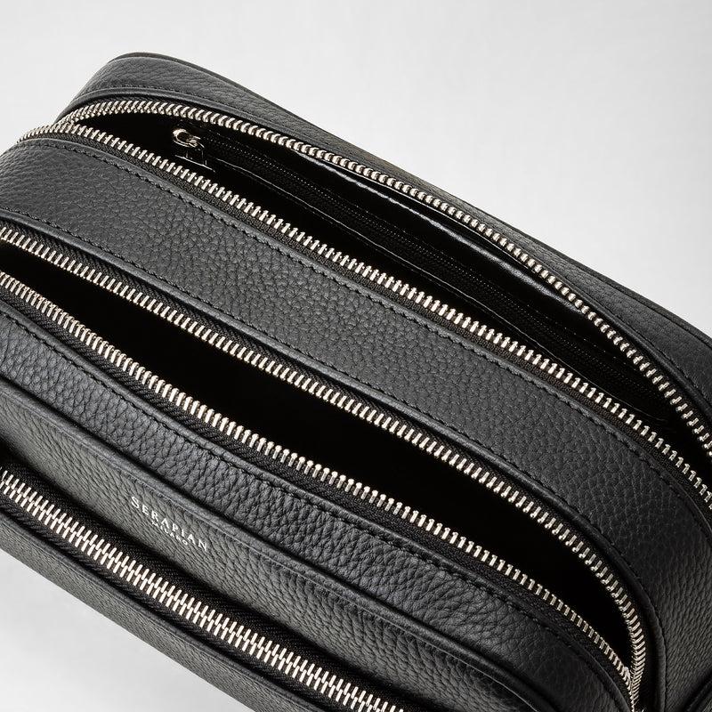 Serapian Trousse bagno doppia zip in pelle cachemire nero Fino Al -60%