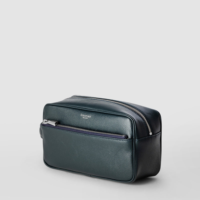 Serapian Wash bag recycled twill evoluzione leather navy blue Shopping Online