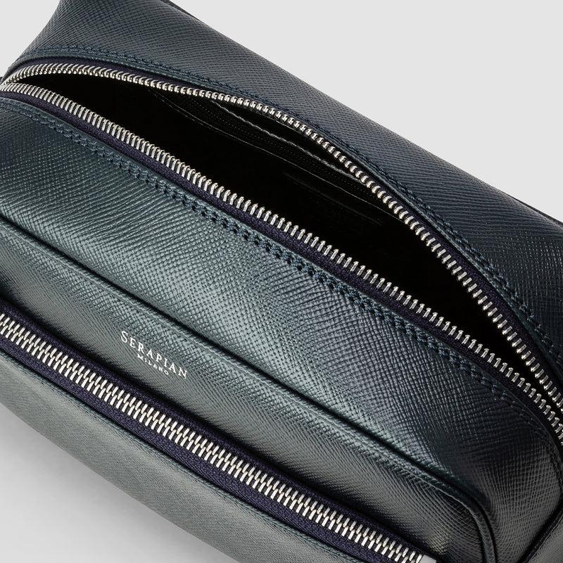 Serapian Wash bag recycled twill evoluzione leather navy blue Shopping Online