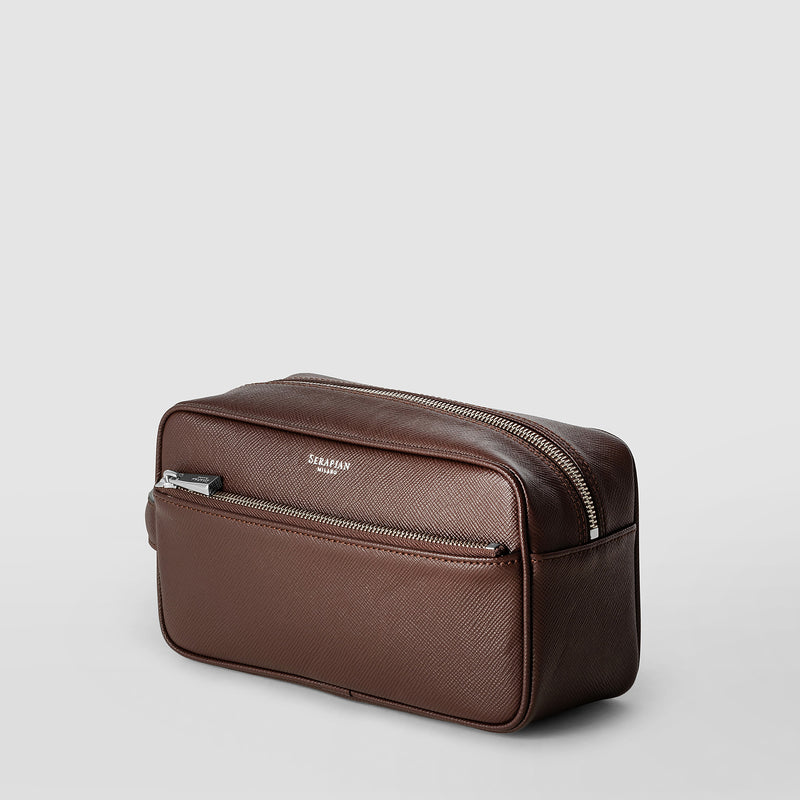 Serapian Wash bag recycled twill evoluzione leather burgundy Affare Del Giorno