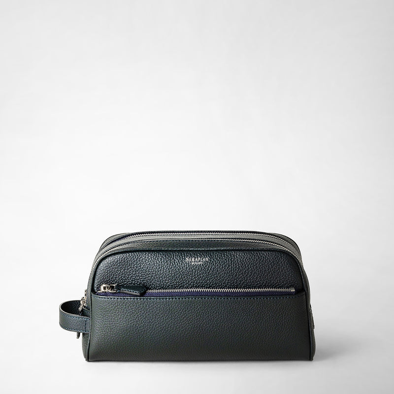 Serapian Trousse bagno doppia zip in pelle cachemire blu navy Sconto