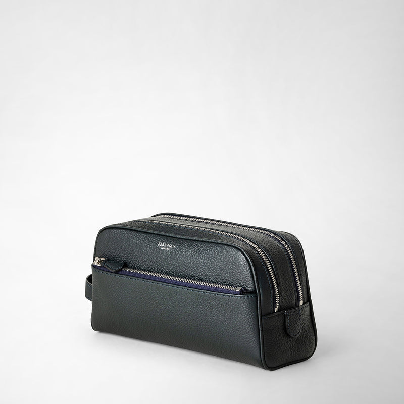 Serapian Trousse bagno doppia zip in pelle cachemire blu navy Sconto