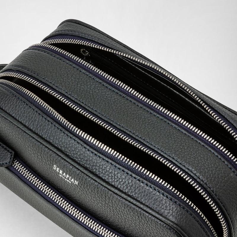 Serapian Trousse bagno doppia zip in pelle cachemire blu navy Sconto