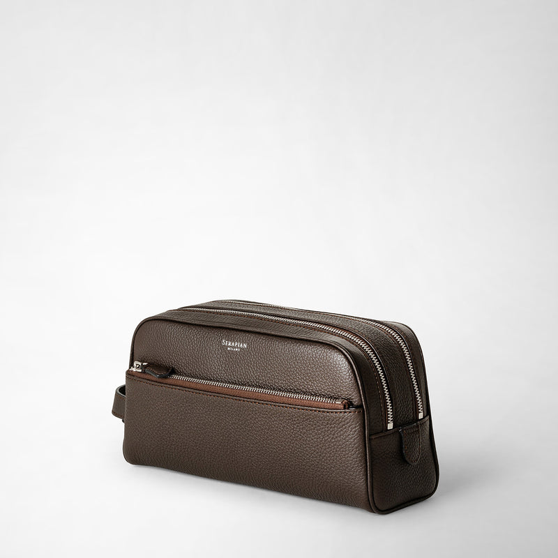 Serapian Trousse bagno doppia zip pelle cachemire espresso Outlet