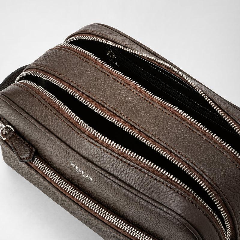 Serapian Trousse bagno doppia zip pelle cachemire espresso Outlet