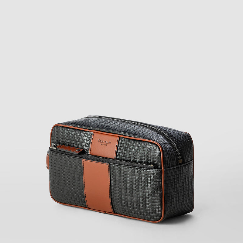 Serapian Washbag in stepan 72 black-cuoio Comprare a buon mercato