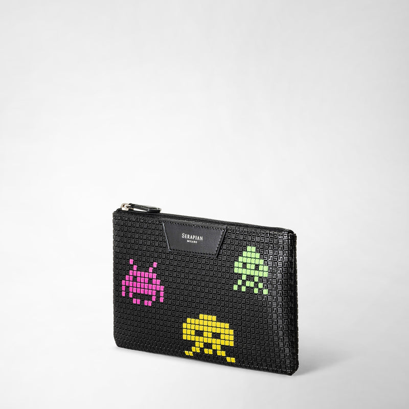 Serapian Pouch con zip in stepan nero space invaders Flash Sale