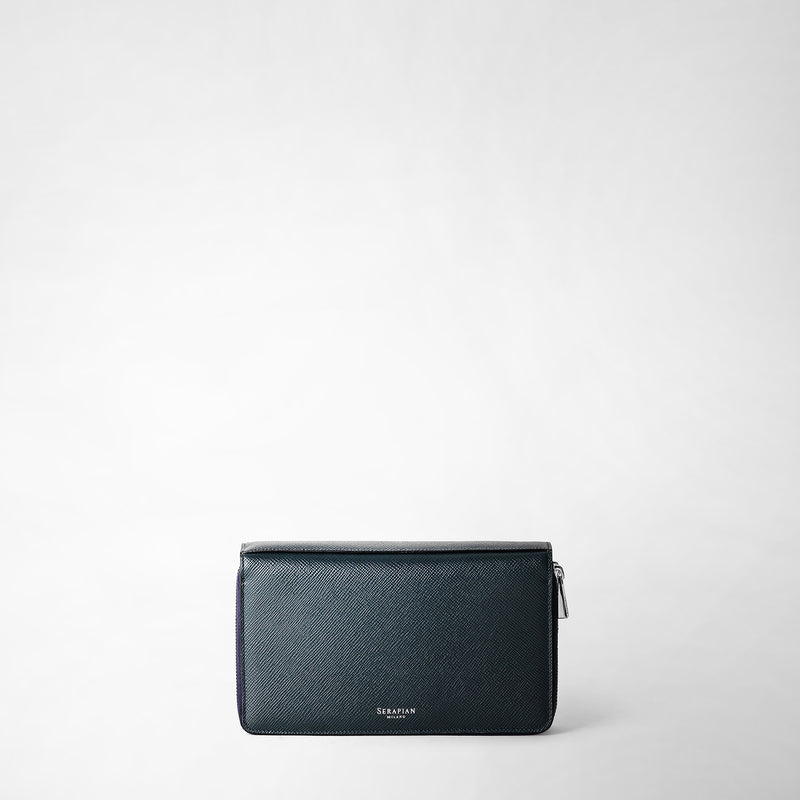 Serapian Pochette viaggio zip doppia pelle evoluzione blu navy Shopping online