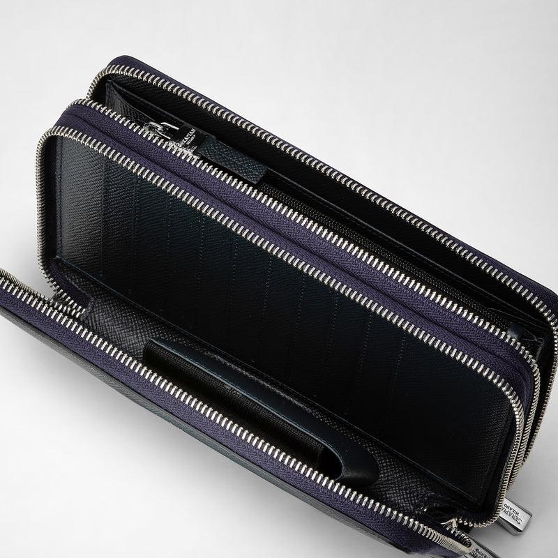 Serapian Pochette viaggio zip doppia pelle evoluzione blu navy Shopping online
