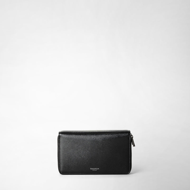 Serapian Pochette viaggio zip doppia pelle evoluzione nero Offerta esclusiva