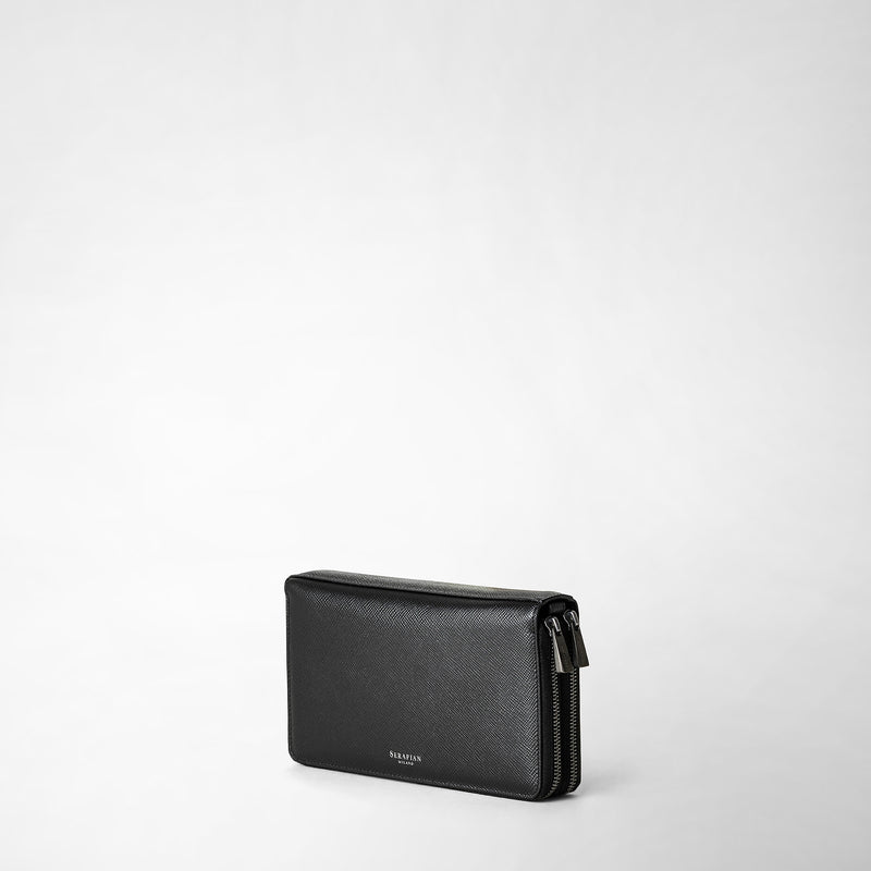 Serapian Pochette viaggio zip doppia pelle evoluzione nero Offerta esclusiva