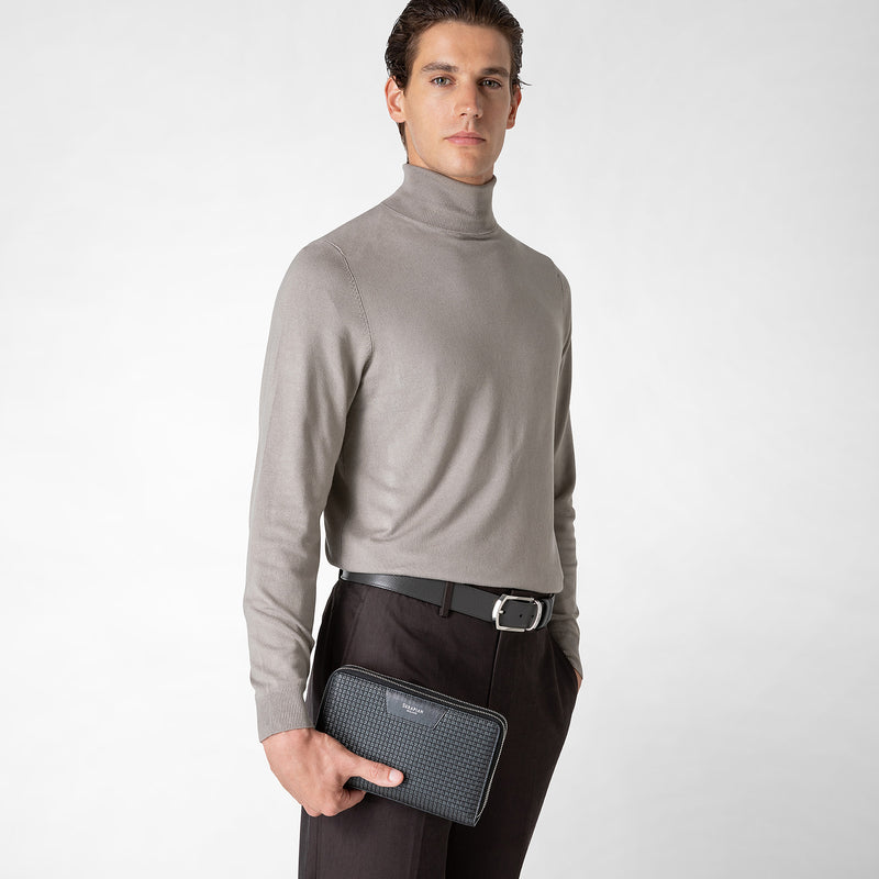 Serapian Pochette da viaggio zip doppia in stepan asfalto-nero