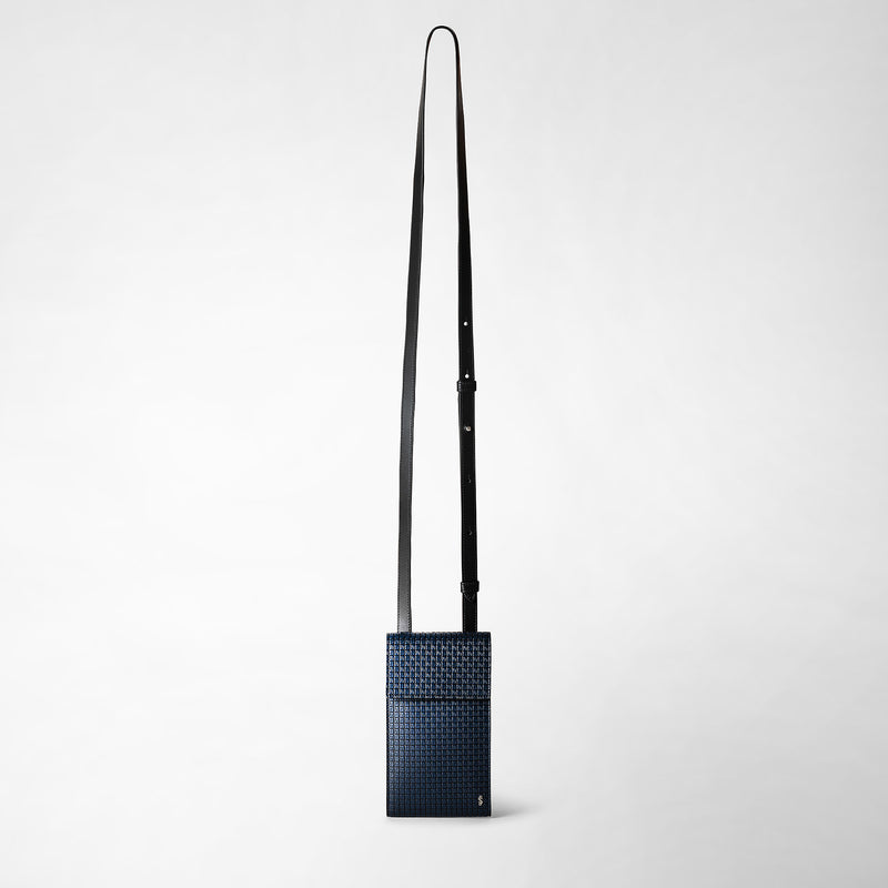 Serapian Custodia per telefono con tracolla in stepan blu oceano-nero Vendita calda