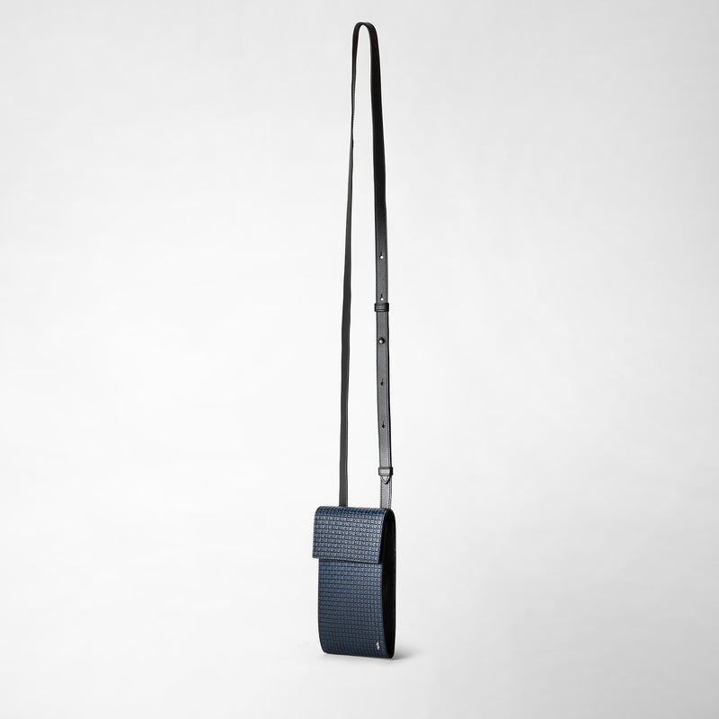 Serapian Custodia per telefono con tracolla in stepan blu oceano-nero Vendita calda