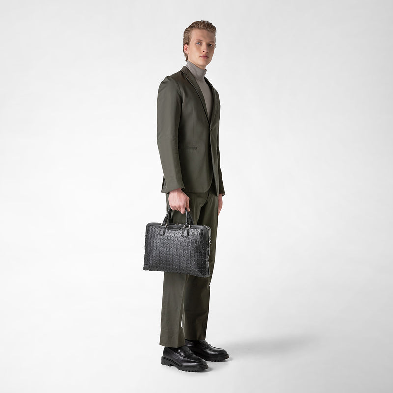 Serapian Extra slim briefcase in mosaico black Offerta