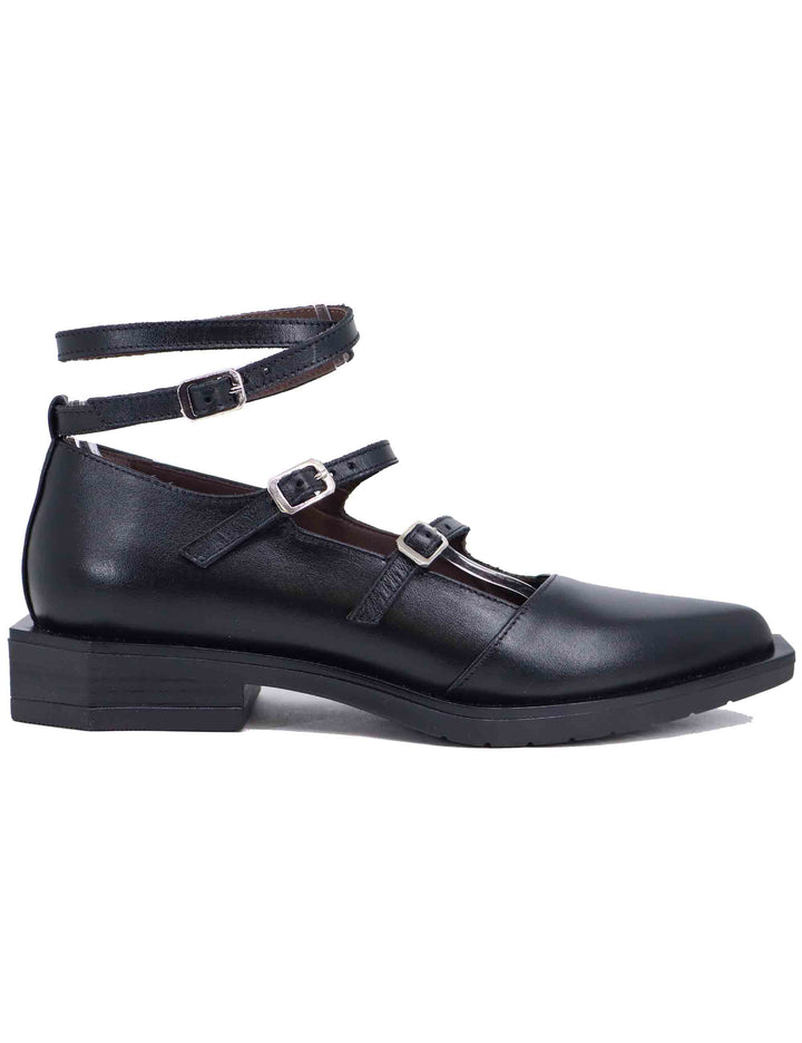 Spatarella Ballerine donna in pelle nera con lacci alla caviglia Promozione