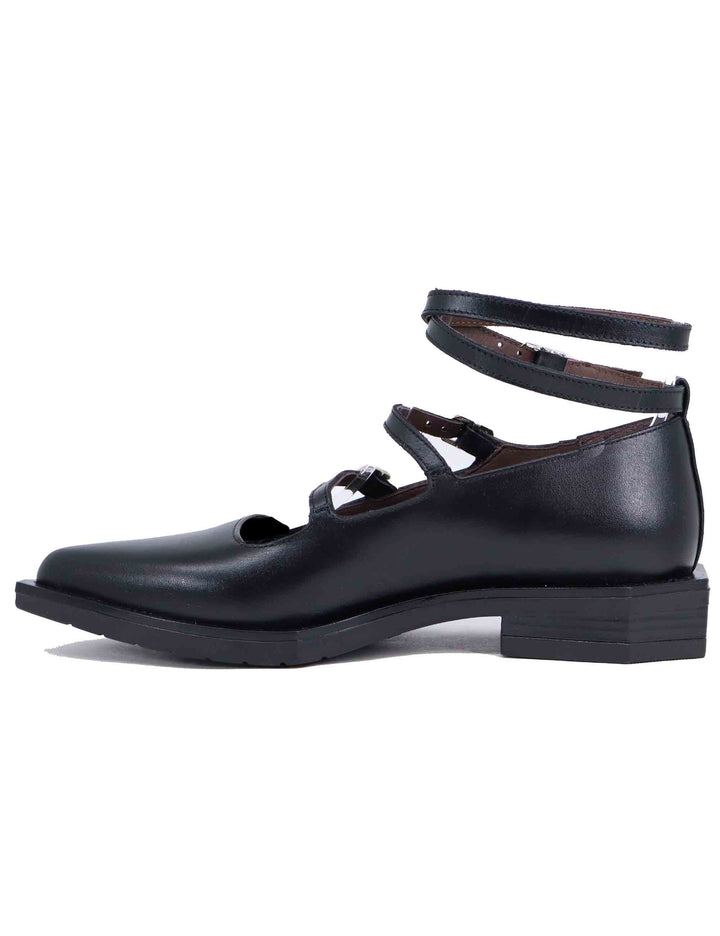 Spatarella Ballerine donna in pelle nera con lacci alla caviglia Promozione