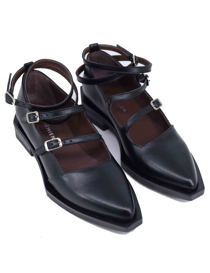 Spatarella Ballerine donna in pelle nera con lacci alla caviglia Promozione