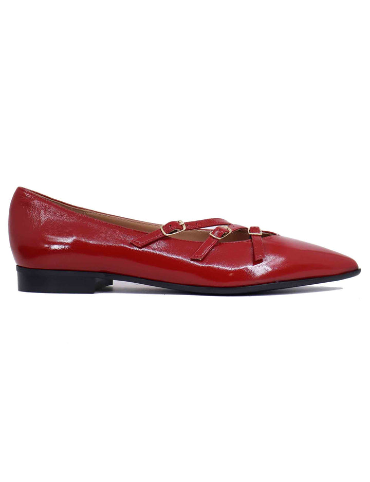 Spatarella Ballerine donna in pelle rossa con doppio cinturino Spedizione Gratuita