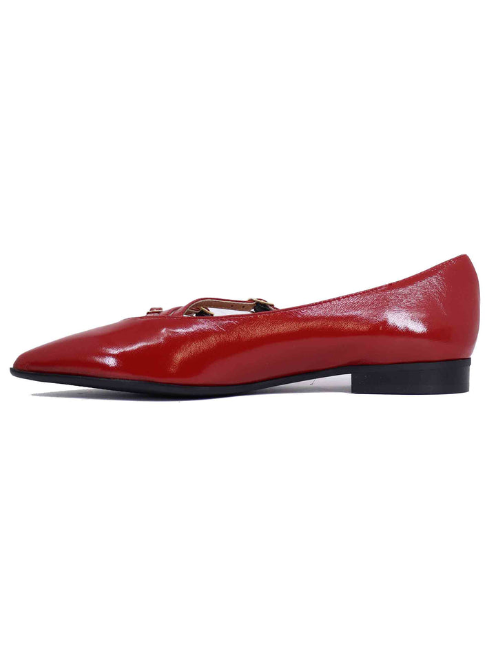 Spatarella Ballerine donna in pelle rossa con doppio cinturino Spedizione Gratuita
