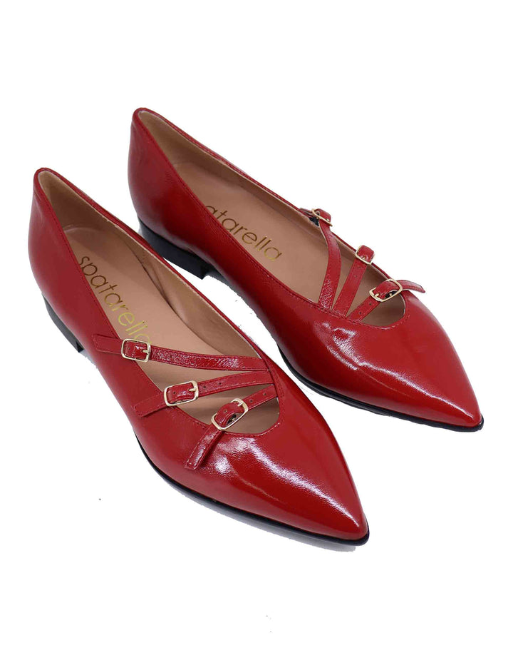 Spatarella Ballerine donna in pelle rossa con doppio cinturino Spedizione Gratuita