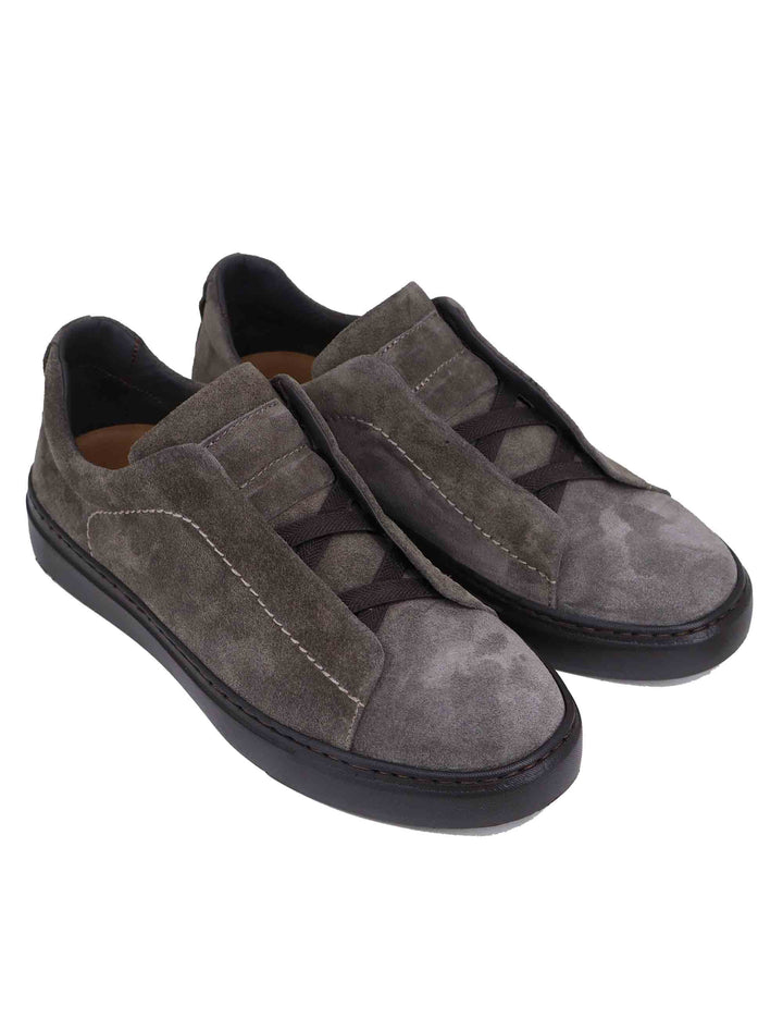 Spatarella Sneakers uomo in camoscio grigio con elastici Soddisfazione Garantita